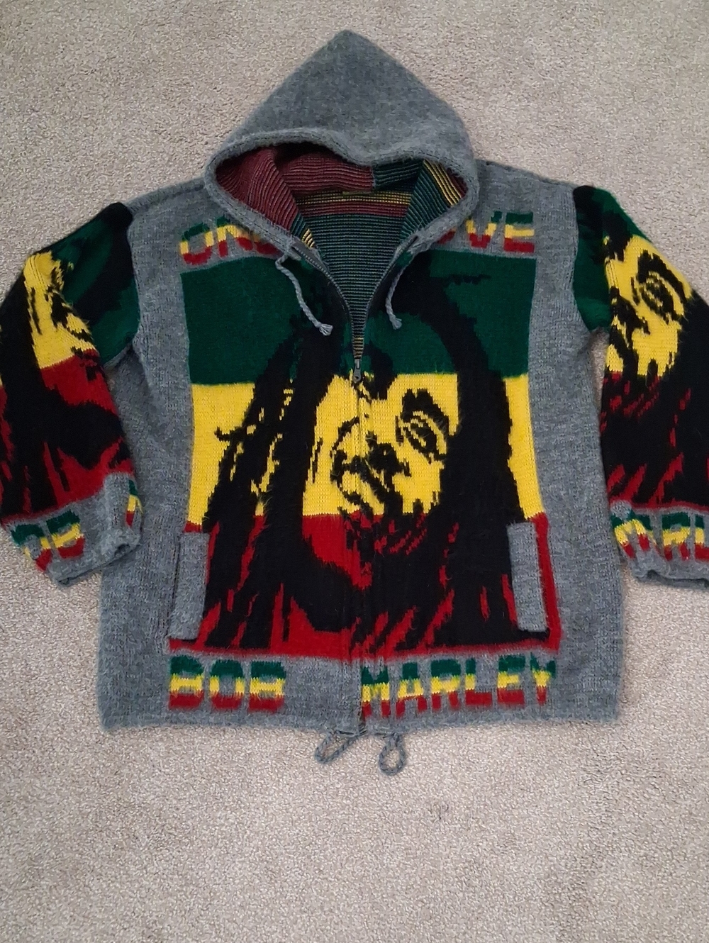 Vintage Bob Marely One Love Tejidos Ruminahul Zip Up Hoodie Sweater. (M) Unisex